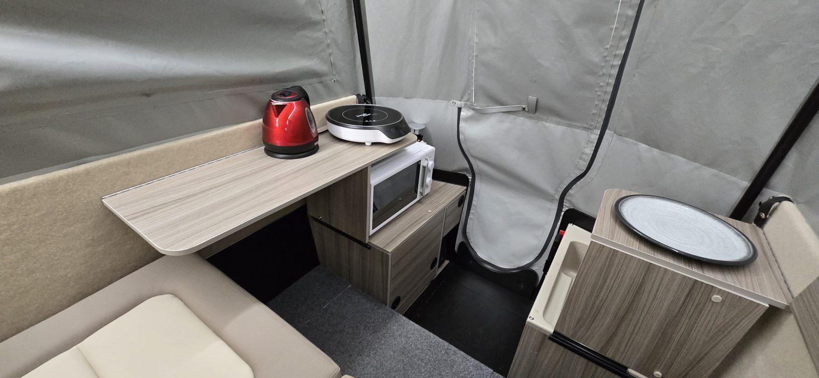 Kitchen induction hob and microwave